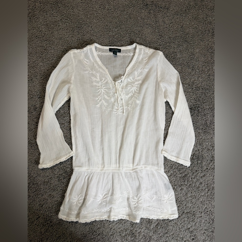 Vintage Women’s Ralph Lauren Boho White Blouse Size M